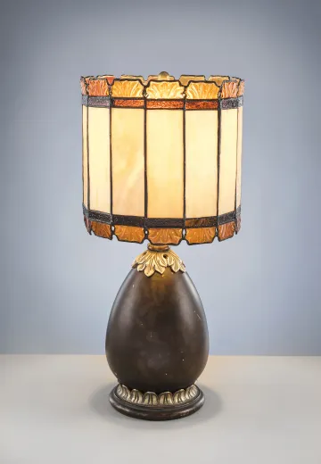 Mission Style Bronze Table Lamp w/Glass Shade