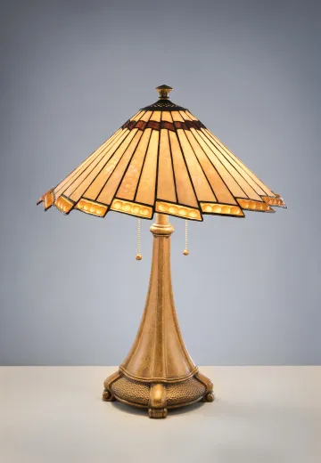 Bronze Table Lamp w/Leaded Glass Shade