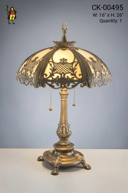 Footed Table Lamp w/Slag Glass Shade