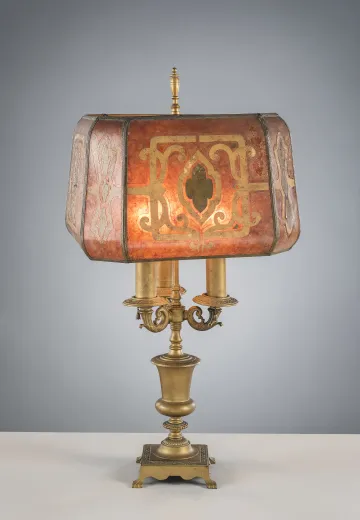 Brass Table Lamp w/Etched Mica Lampshade
