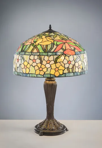 Bronze Table Lamp w/Leaded Glass Shade