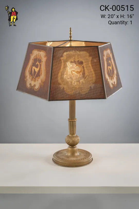 Mica Screen Shaded Antique Brass Table Lamp