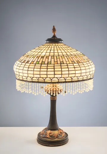 Antique Bronze Table Lamp w/Fringed Shade