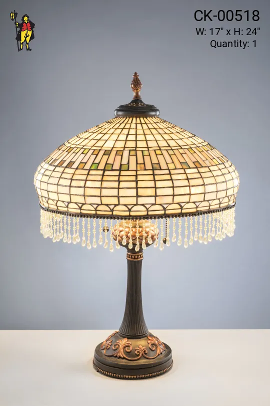 Antique Bronze Table Lamp w/Fringed Shade