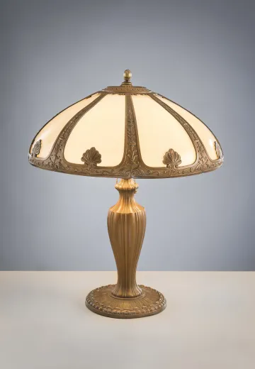 Brass Table Lamp w/Curved Glass Shade