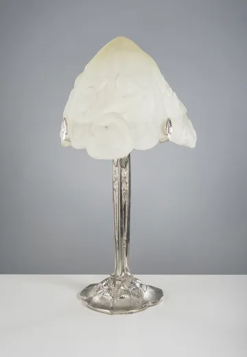 Nickel Table Lamp w/Frosted Molded Glass Shade