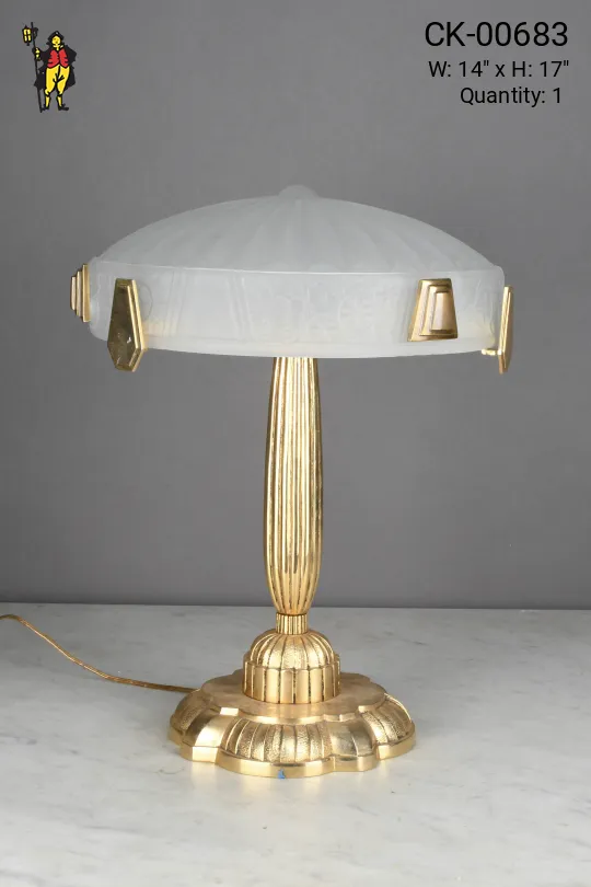 Brass Table Lamp w/Frosted Molded Glass