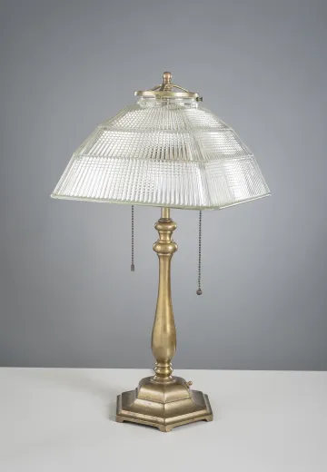 Antique Brass Table Lamp w/Square Halophane Shade
