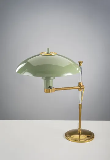 Mid-Century Brass & Green Table Lamp