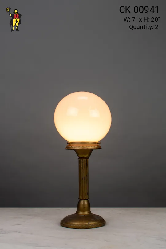 Brass Column Table Lamp w/Glass Globe Shade