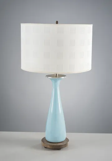 Mid-Century Ceramic Table Lamp w/Wooden Base
