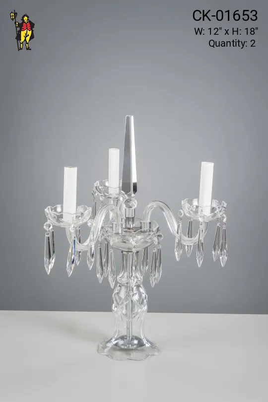 Crystal Three Light Table Candelabra