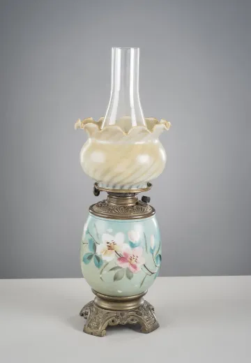 Painted Floral Electrified Oil Table Lamp