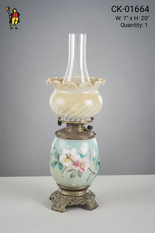 Painted Floral Electrified Oil Table Lamp