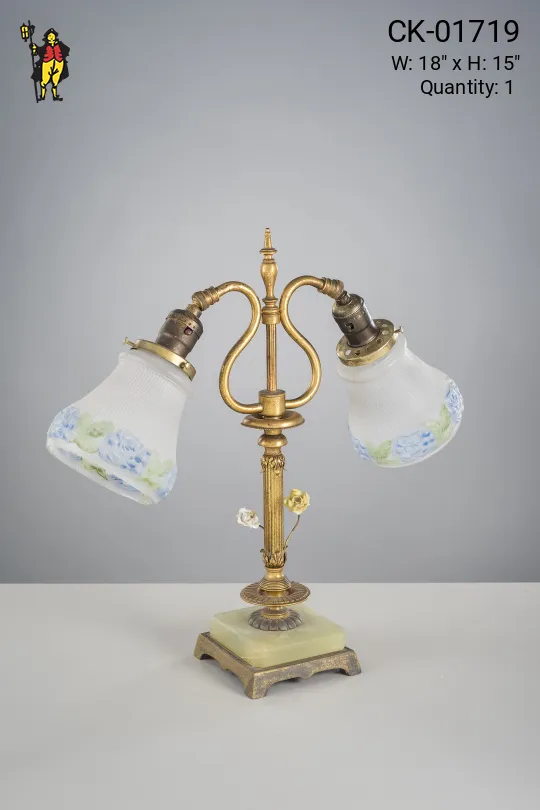 Two Light Brass Table Lamp w/Glass Shades