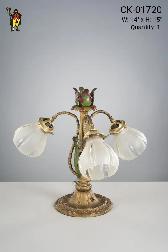 Antique Brass Table Lamp w/Glass Shades
