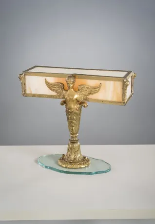 Brass Bust & Slag Glass Table Lamp