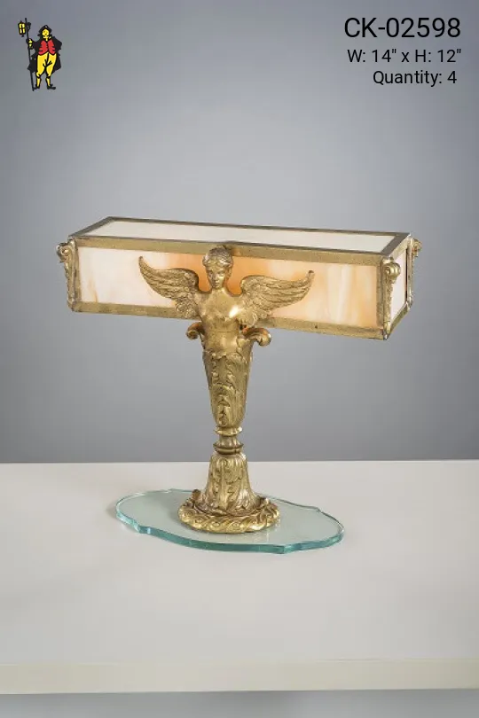 Brass Bust & Slag Glass Table Lamp
