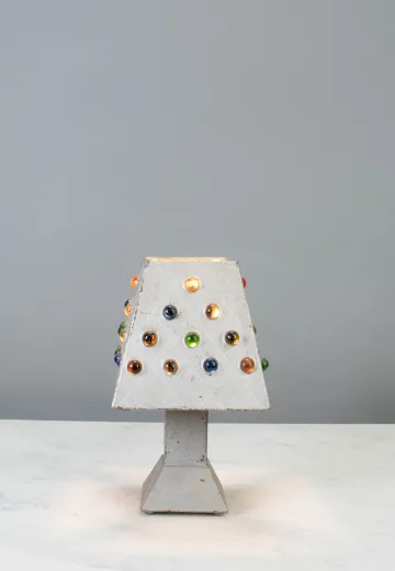 Small Silver Table Lamp w/Multicolor Marble Shade