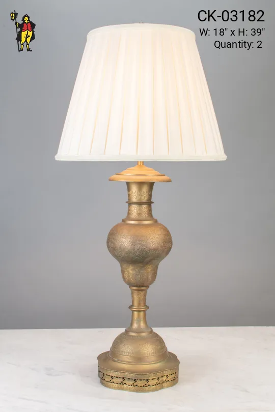 Tall Etched Brass Table Lamp