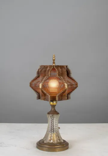 Wooden Shaded Small Table Lamp