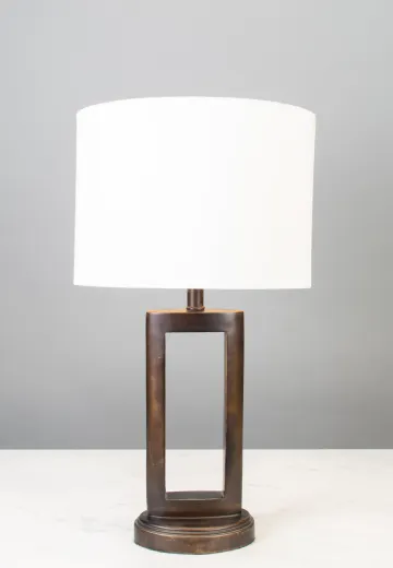 Bronze Table Lamp w/White Drum Shade