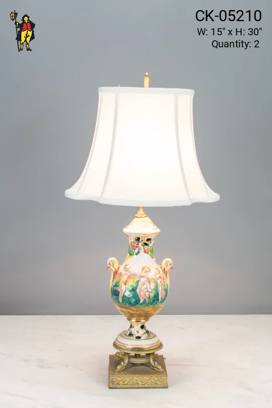 Old Painted Ceramic Table Lamp
