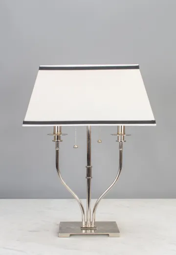 Modern Two Candle Table Lamp w/White & Black Shade