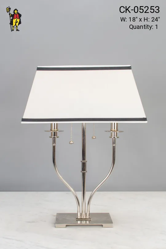 Modern Two Candle Table Lamp w/White & Black Shade