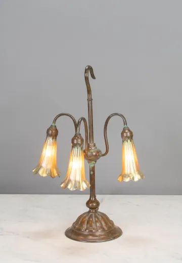 Antique Bronze Tiffany Style "Lily" Table Lamp w/Favrille Glass