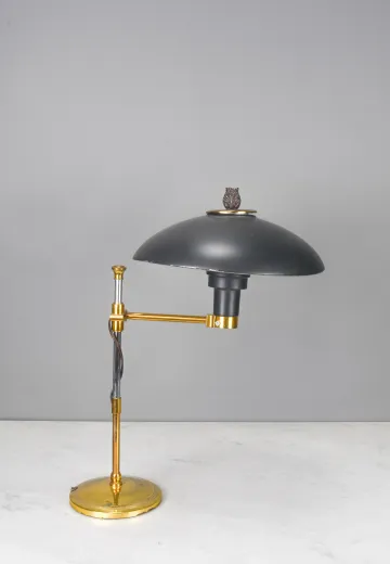 Mid-Century Black & Brass Table Lamp