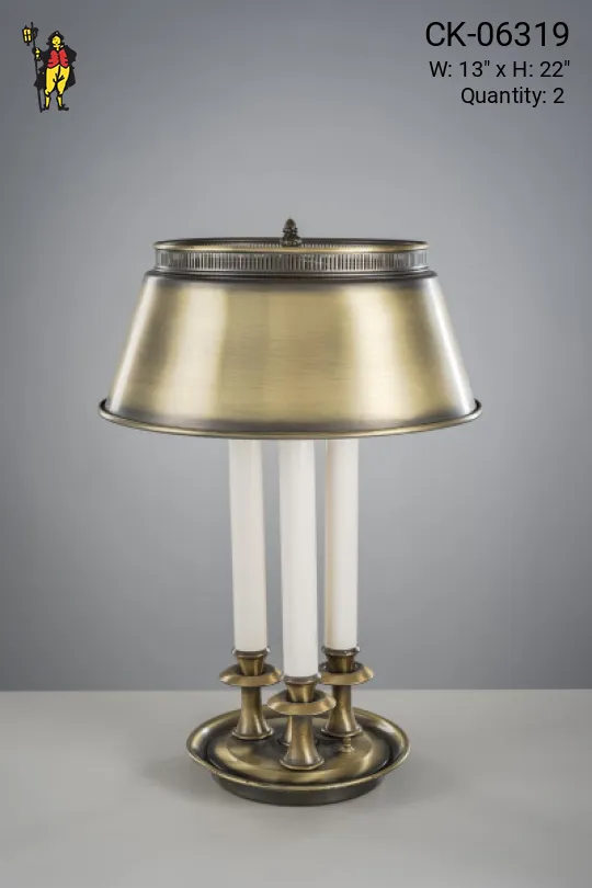Brass Shaded Three Candle Bouilette Table Lamp