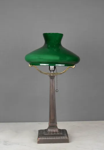 Green Glass Student Shaded Table Lamp