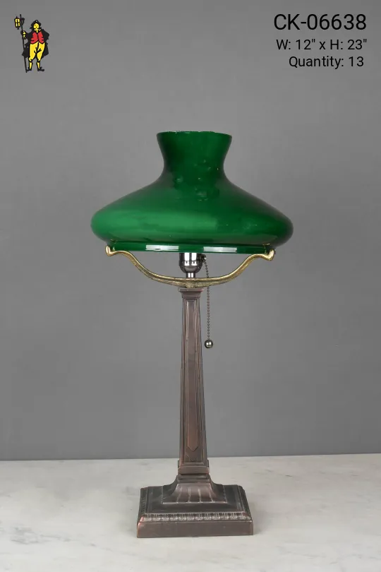 Green Glass Student Shaded Table Lamp