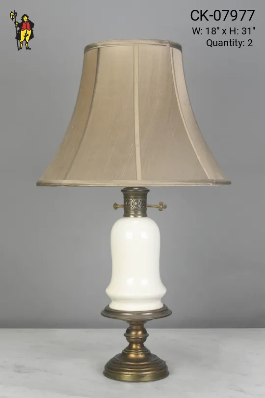 White Cermaic & Brass Table Lamp