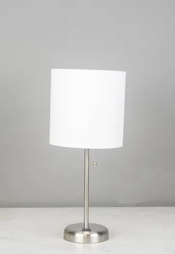 Silver Stick Lamp w/White Shade