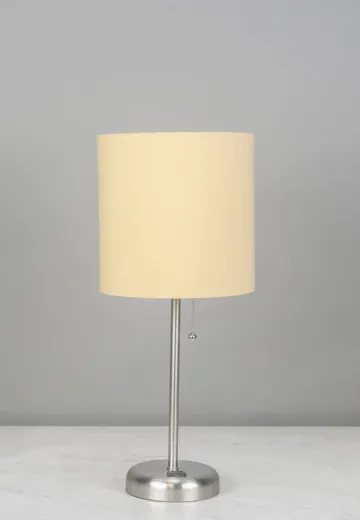 Silver Stick Lamp w/Beige Shade
