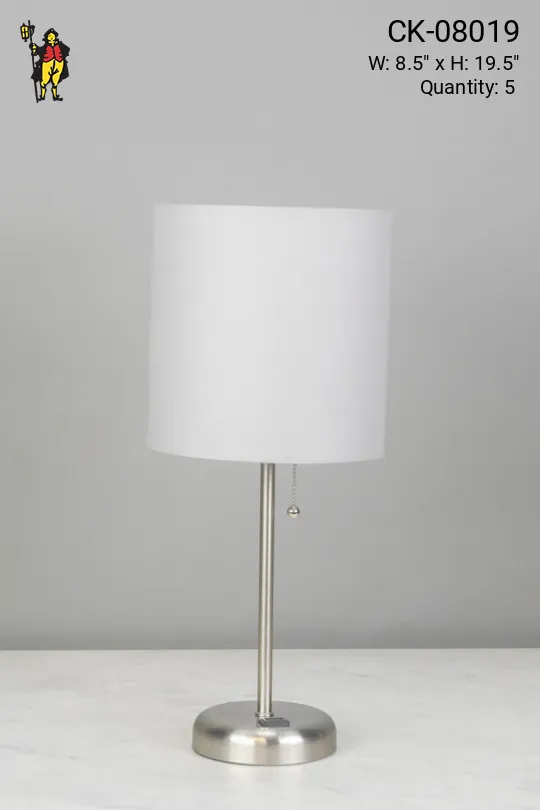 Silver Stick Lamp w/Gray Shade