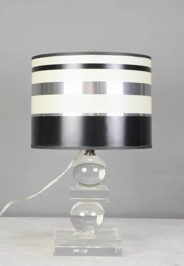 Contemporary Crystal Table Lamp w/Black & Chrome Shade