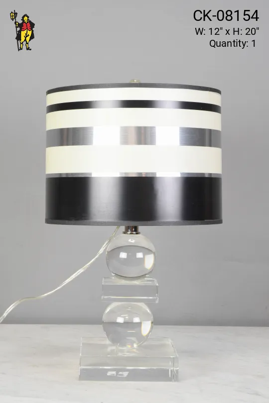 Contemporary Crystal Table Lamp w/Black & Chrome Shade