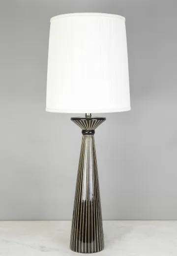Black & Pin Striped Ceramic Table Lamp