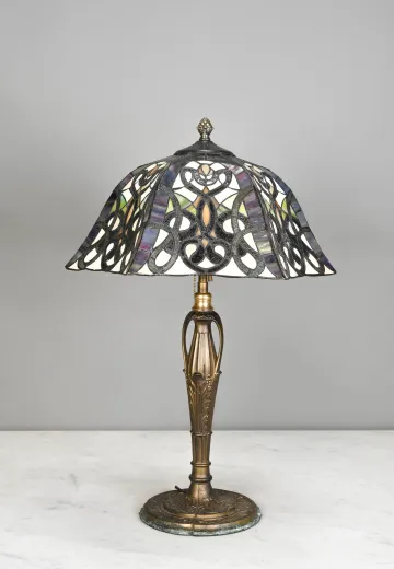Bronze Table Lamp w/Art Glass Shade