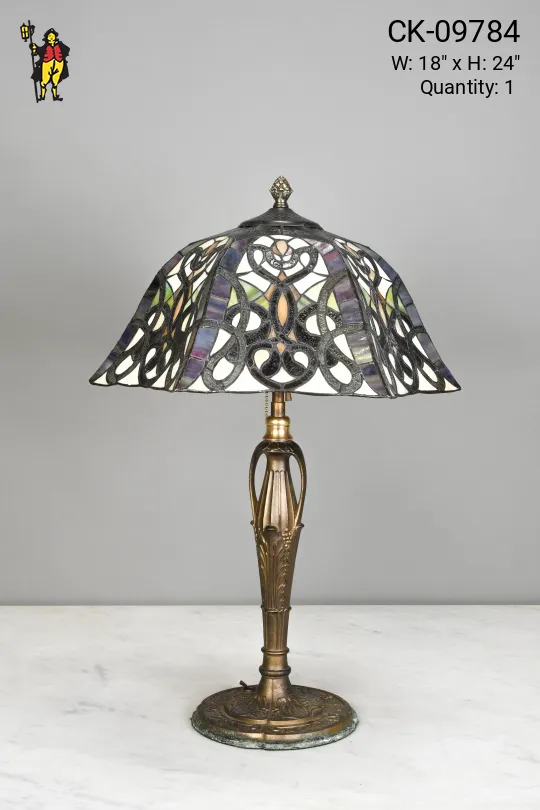 Bronze Table Lamp w/Art Glass Shade