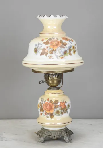 Floral Painted Electrified Oil Lamp