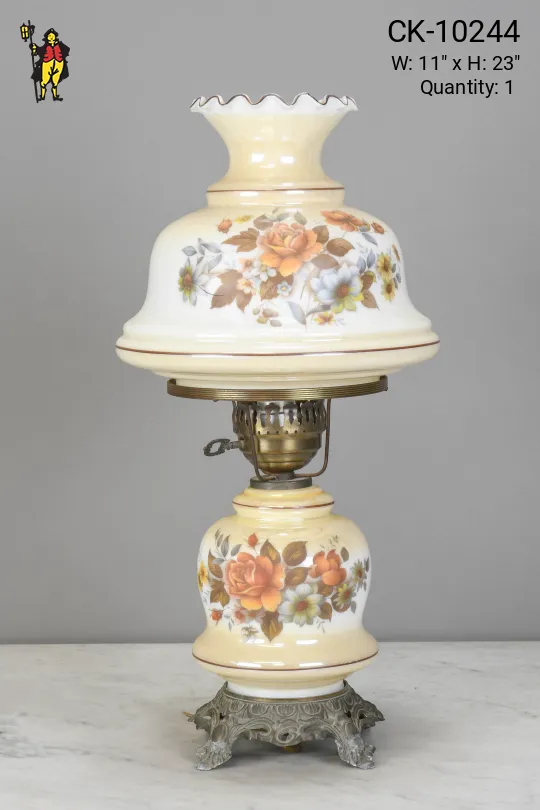 Floral Painted Electrified Oil Lamp