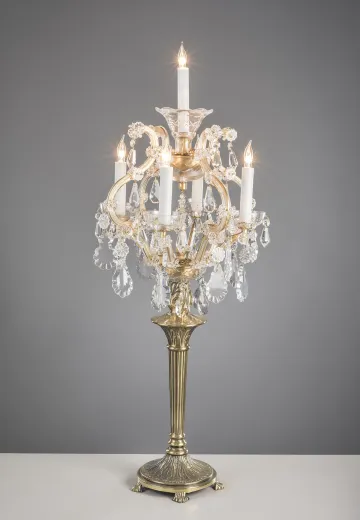 34" Five Light Cystal & Brass Table Candelabra