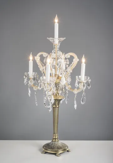 32" Five Light Cystal & Brass Table Candelabra