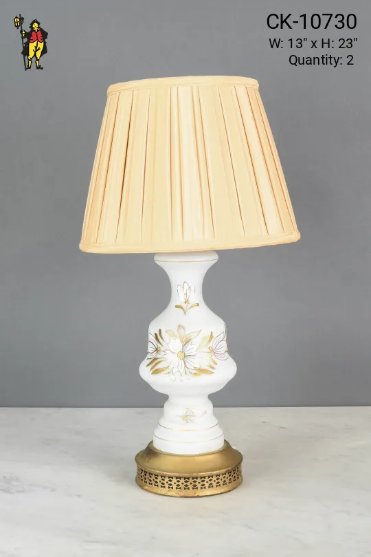 Painted Floral White Ceramic Table Lamp