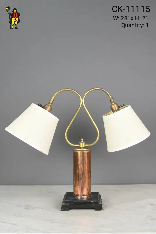Two Light Curved Brass Arm Table Lamp