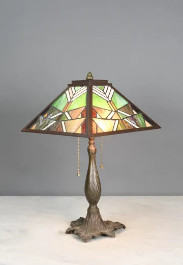 Bronze Mission Style Art Glass Shaded Table Lamp